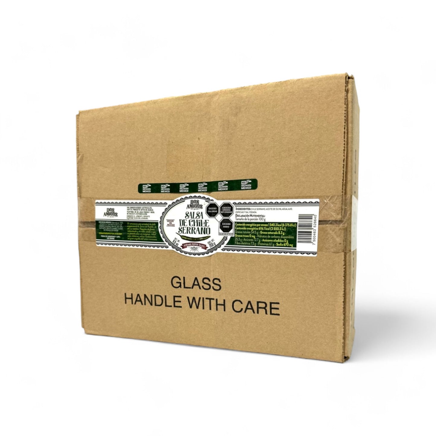 Caja de Salsa Chile Serrano, 250g, 12 pzs