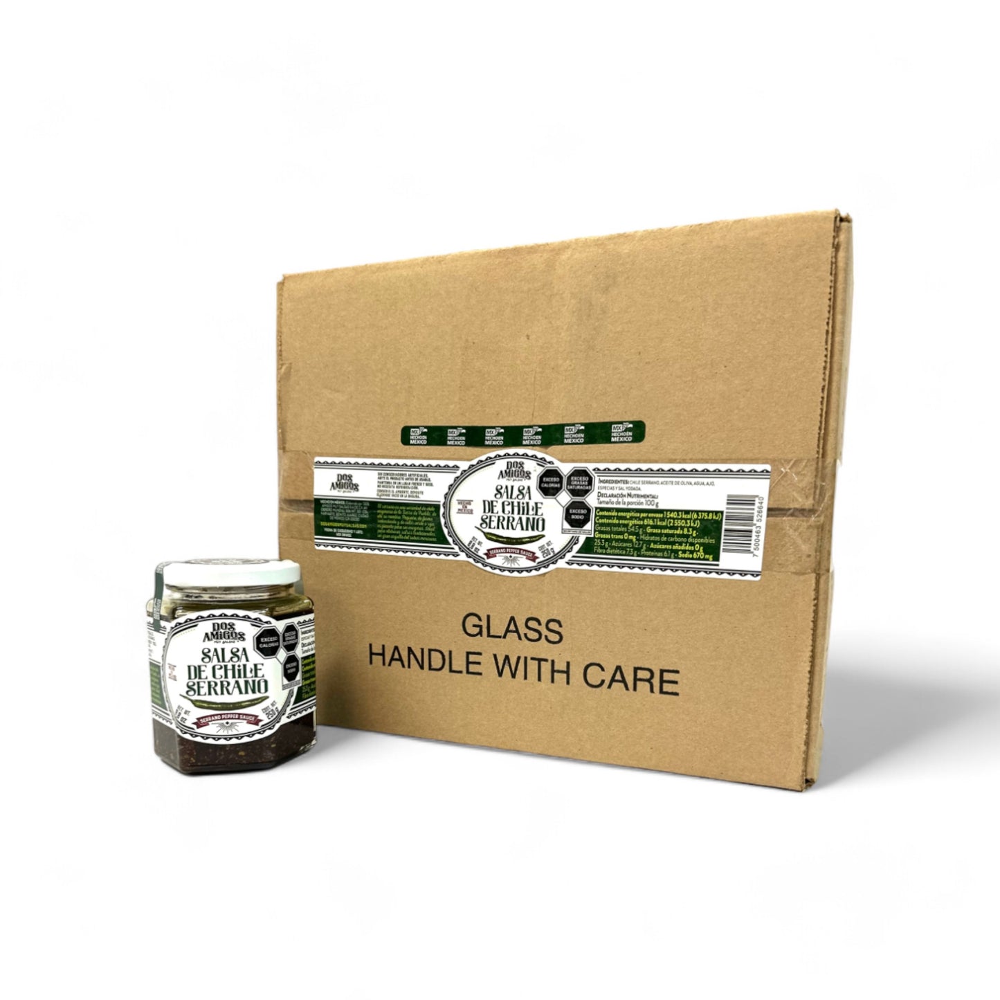Caja de Salsa Chile Serrano, 250g, 12 pzs