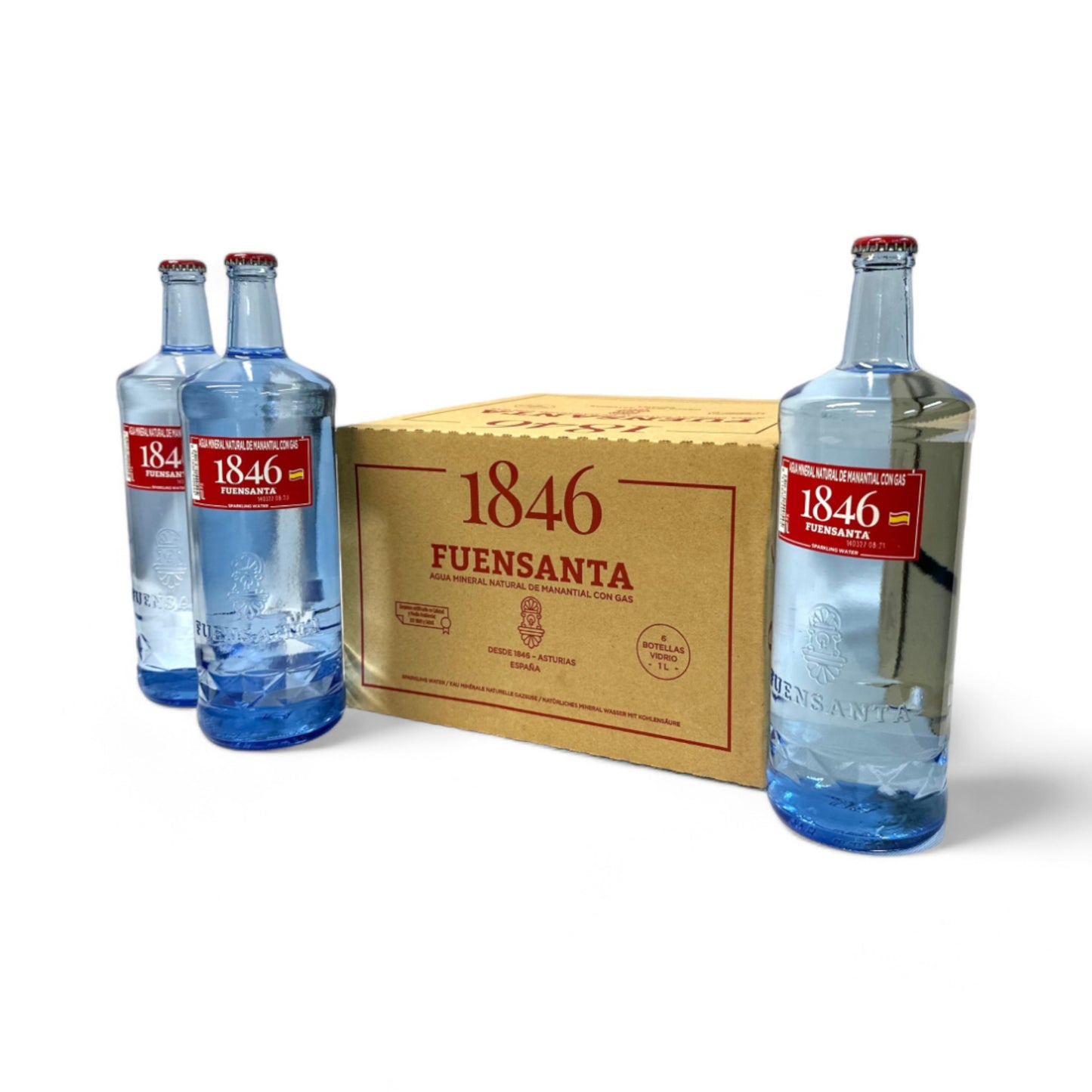 Caja de Agua Mineral Con Gas Vidrio, 1L, 1846, 6 pzs