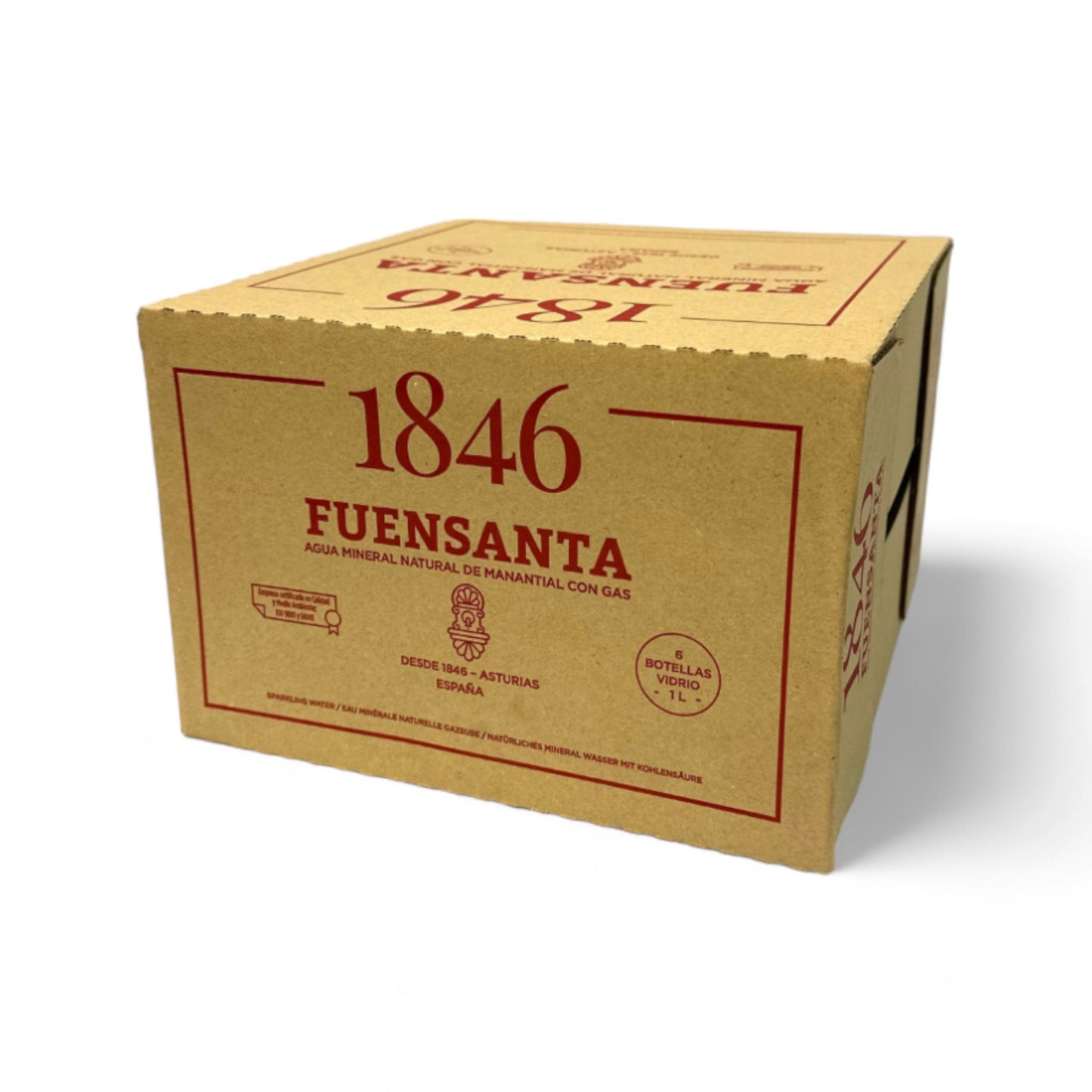 Caja de Agua Mineral Con Gas Vidrio, 1L, 1846, 6 pzs