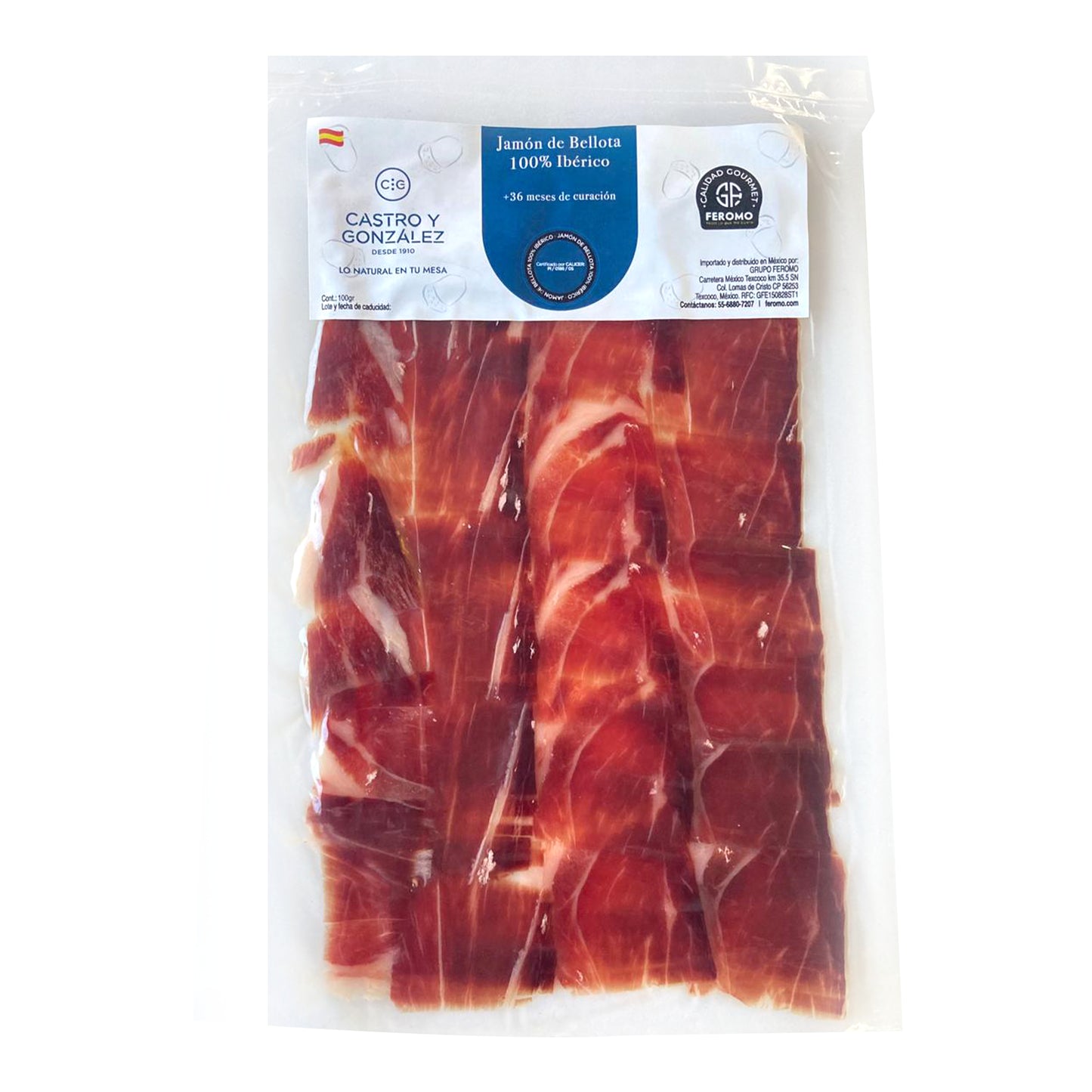 Jamón de Bellota 100% Ibérico, Paquete 70g, Castro & González
