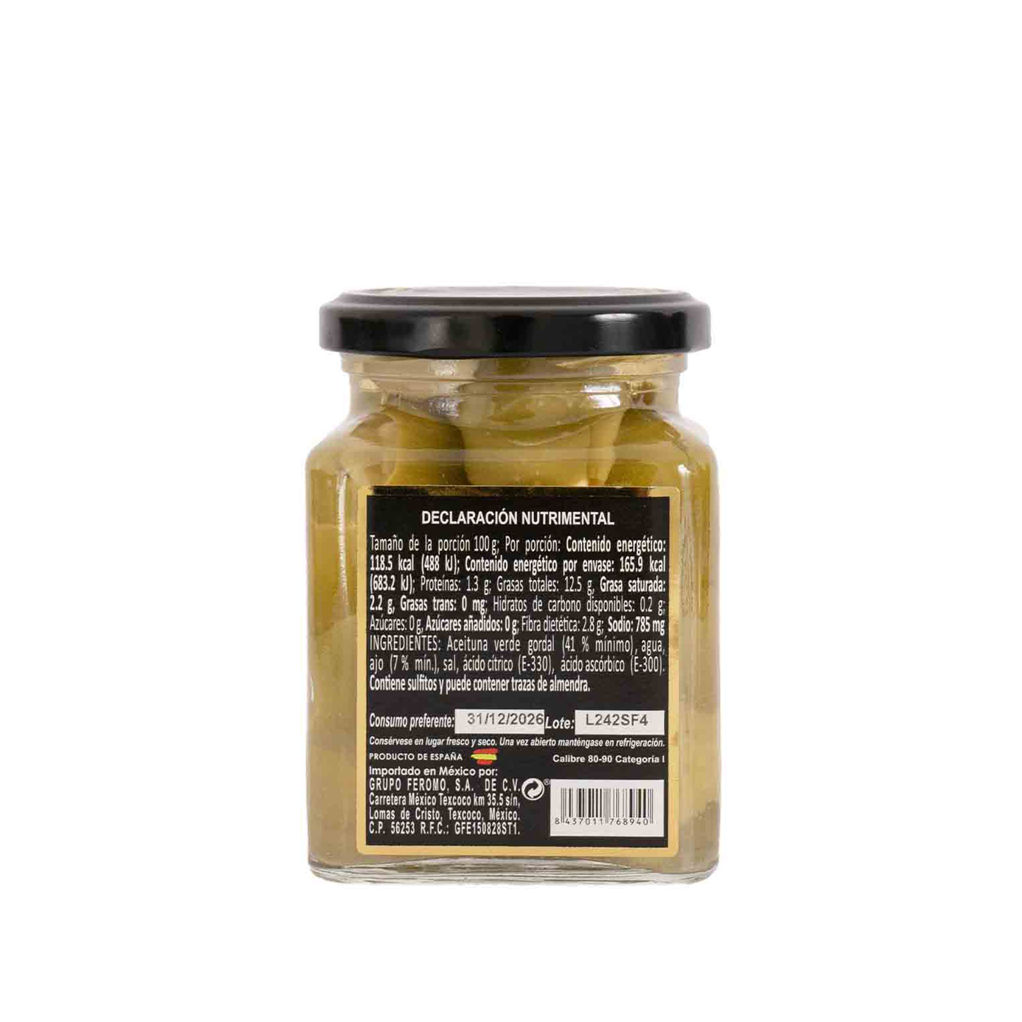 Caja de Aceituna Verde Gordal Rellena de Ajo, 300g, 12 pzs