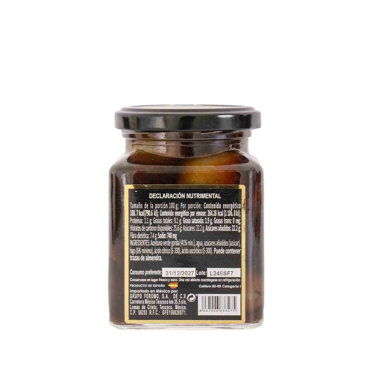 Caja de Aceituna Verde Gordal Rellena de Higo, 300g, 12 pzs