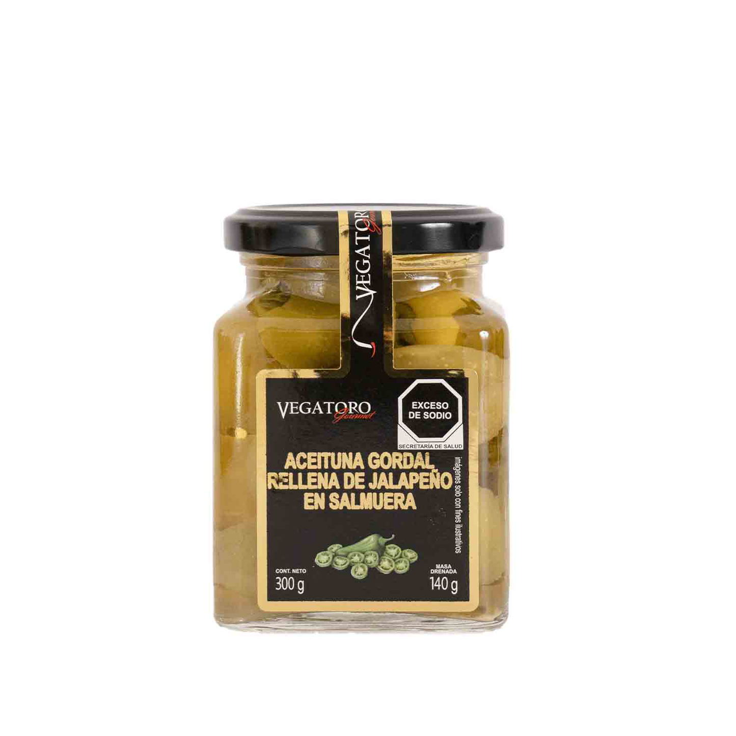 Caja de Aceituna Verde Gordal Rellena de Jalapeño, 300g, 12 pzs
