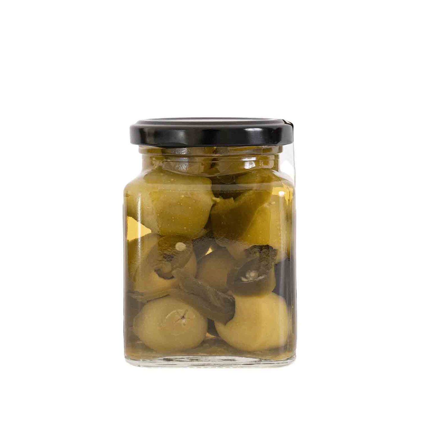 Caja de Aceituna Verde Gordal Rellena de Jalapeño, 300g, 12 pzs