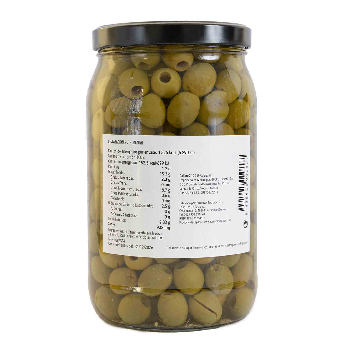 Caja de Aceituna Hojiblanca Sin Hueso, 1.9kg, 6 pzs